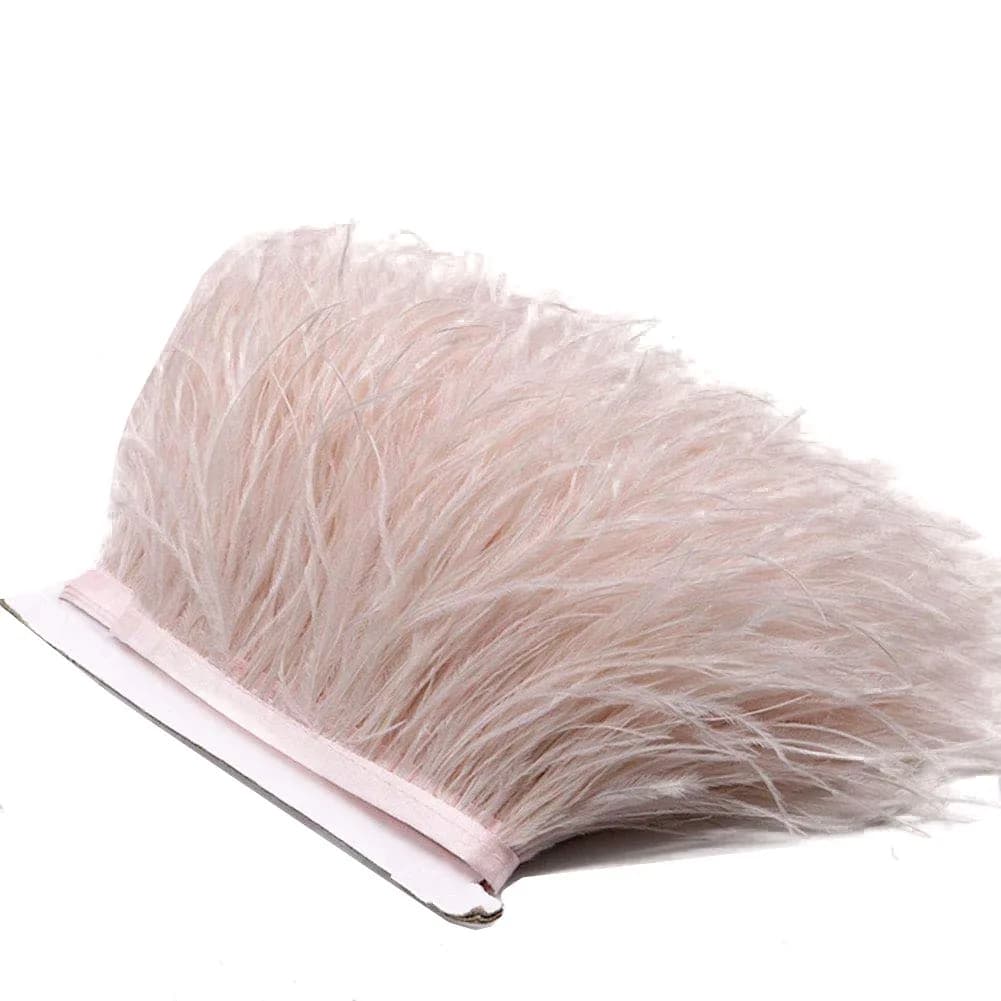 YEQIN Natural Ostrich Feather Fringe Trim 2 Yards (72 inches / 182.88 cm) Beige | Soft & Full for Crafts & Decor - main product image
