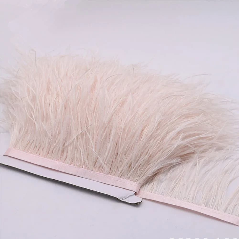 YEQIN Natural Ostrich Feather Fringe Trim 2 Yards (72 inches / 182.88 cm) Beige | Soft & Full for Crafts & Decor - view 4