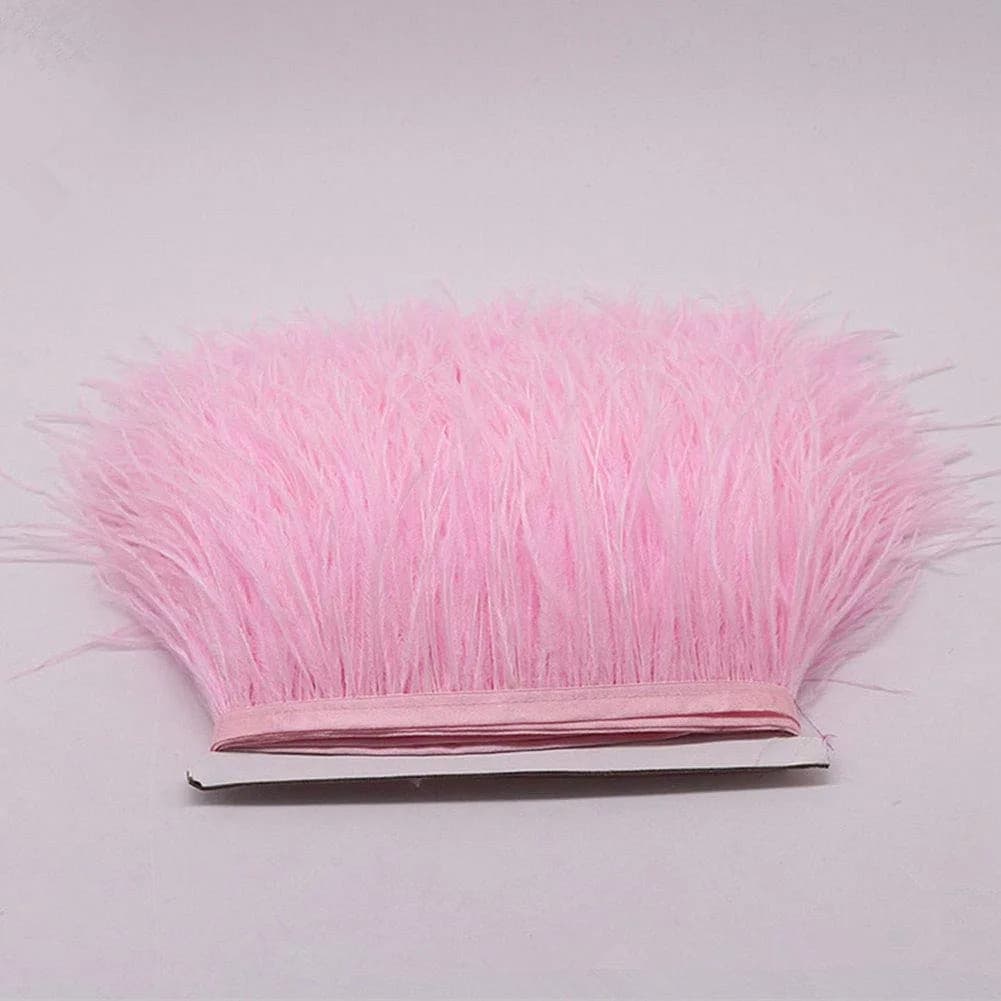 YEQIN Natural Soft Ostrich Feathers Fringe Trim 2 Yards (4-6 inches wide) | Pink Craft Ribbon for Sewing & Decor - main product image