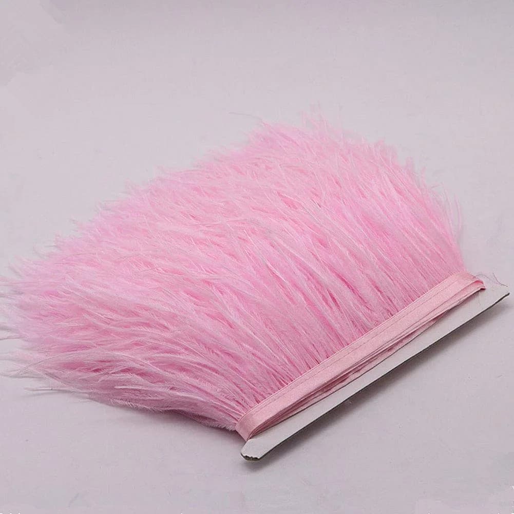 YEQIN Natural Soft Ostrich Feathers Fringe Trim 2 Yards (4-6 inches wide) | Pink Craft Ribbon for Sewing & Decor - view 2