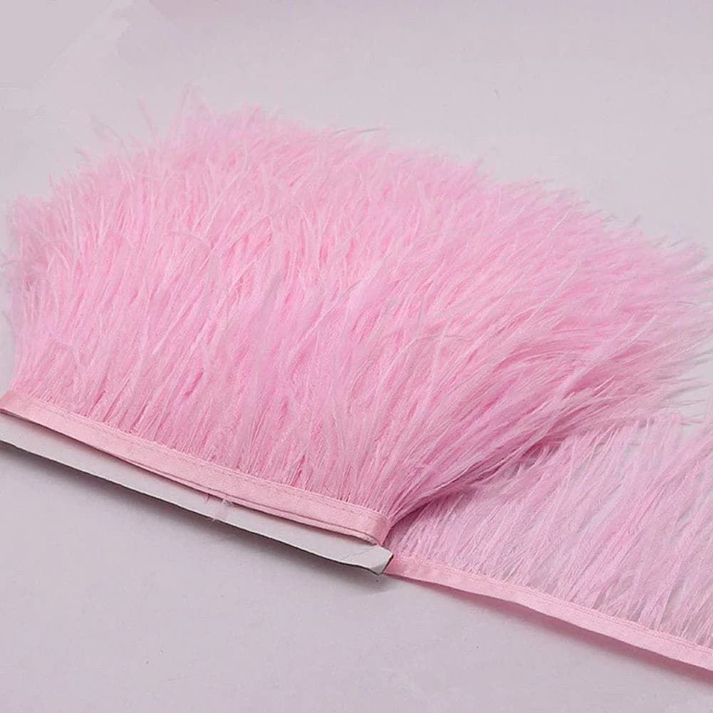 YEQIN Natural Soft Ostrich Feathers Fringe Trim 2 Yards (4-6 inches wide) | Pink Craft Ribbon for Sewing & Decor - view 3