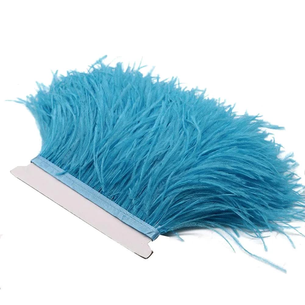 YEQIN Natural Soft Ostrich Feathers Fringe Trim 2 Yards (4-6 inches wide) | Pink Craft Ribbon for Sewing & Decor — Sky Blue