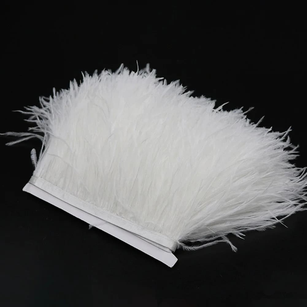 YEQIN White Natural Soft Ostrich Feathers Fringe Trim 2 Yards (4-6 inches wide) | Craft Ribbon for Sewing & Decor thumbnail 1