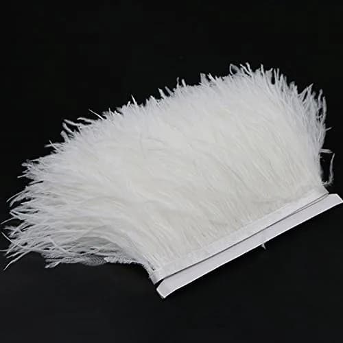 YEQIN White Natural Soft Ostrich Feathers Fringe Trim 2 Yards (4-6 inches wide) | Craft Ribbon for Sewing & Decor - view 2