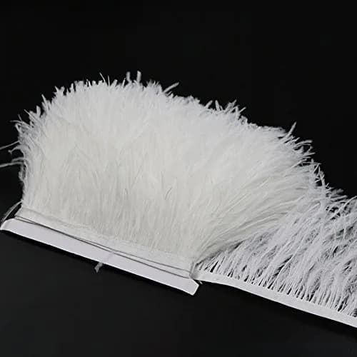 YEQIN White Natural Soft Ostrich Feathers Fringe Trim 2 Yards (4-6 inches wide) | Craft Ribbon for Sewing & Decor - view 3