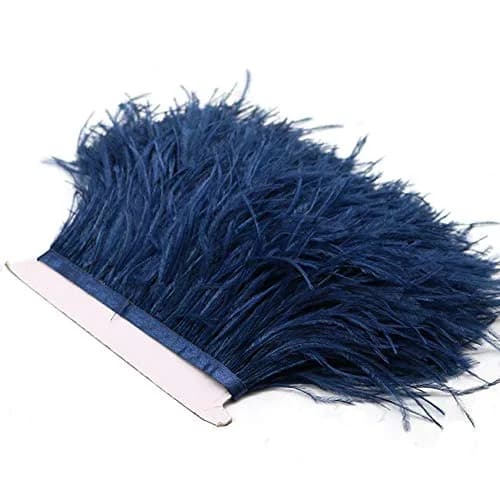 YEQIN Navy Blue Natural Soft Ostrich Feather Fringe Trim - 2 Yards, 4-6 Inches Wide - main product image