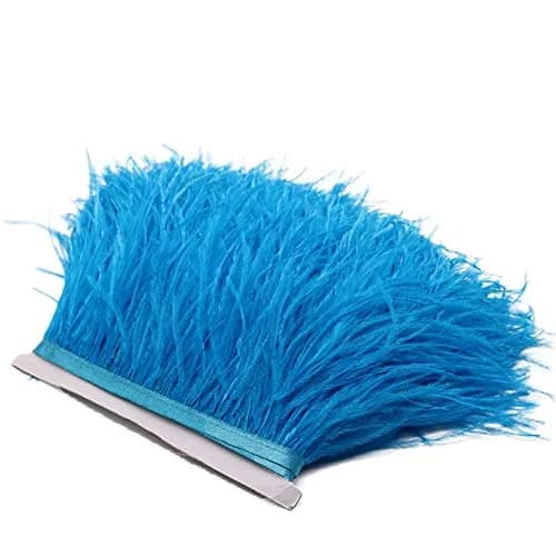 YEQIN Lake Blue Natural Soft Ostrich Feathers Fringe Trim Ribbon - 2 Yards, 4-6 Inches Wide - main product image