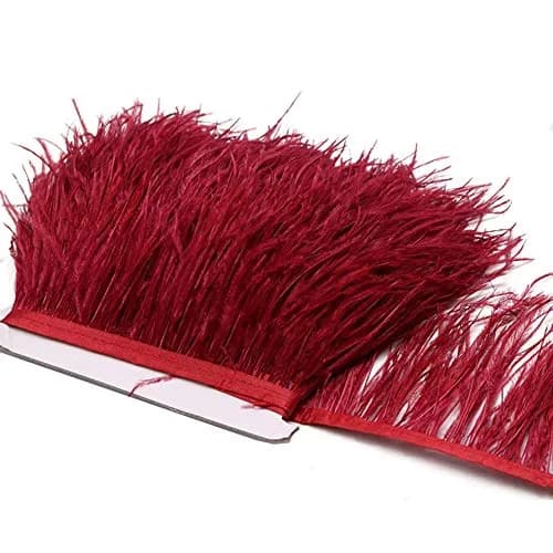 YEQIN Wine Red Natural Soft Ostrich Feathers Fringe Trim 2 Yards (4-6 inches wide) for Sewing & Decor - view 4