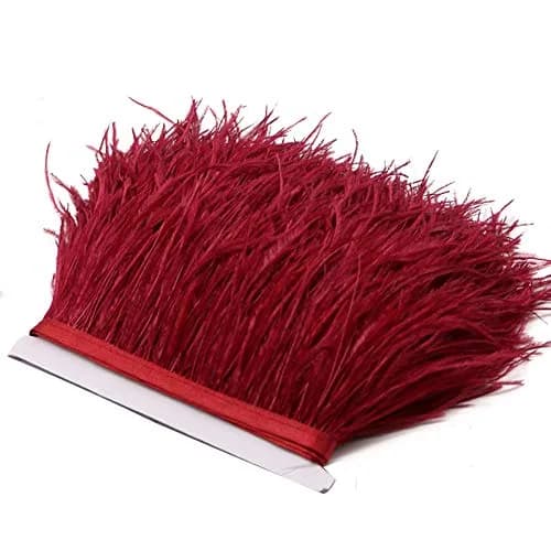 YEQIN Wine Red Natural Soft Ostrich Feathers Fringe Trim 2 Yards (4-6 inches wide) for Sewing & Decor - main product image