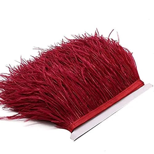 YEQIN Wine Red Natural Soft Ostrich Feathers Fringe Trim 2 Yards (4-6 inches wide) for Sewing & Decor - view 2