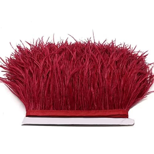 YEQIN Wine Red Natural Soft Ostrich Feathers Fringe Trim 2 Yards (4-6 inches wide) for Sewing & Decor - view 3
