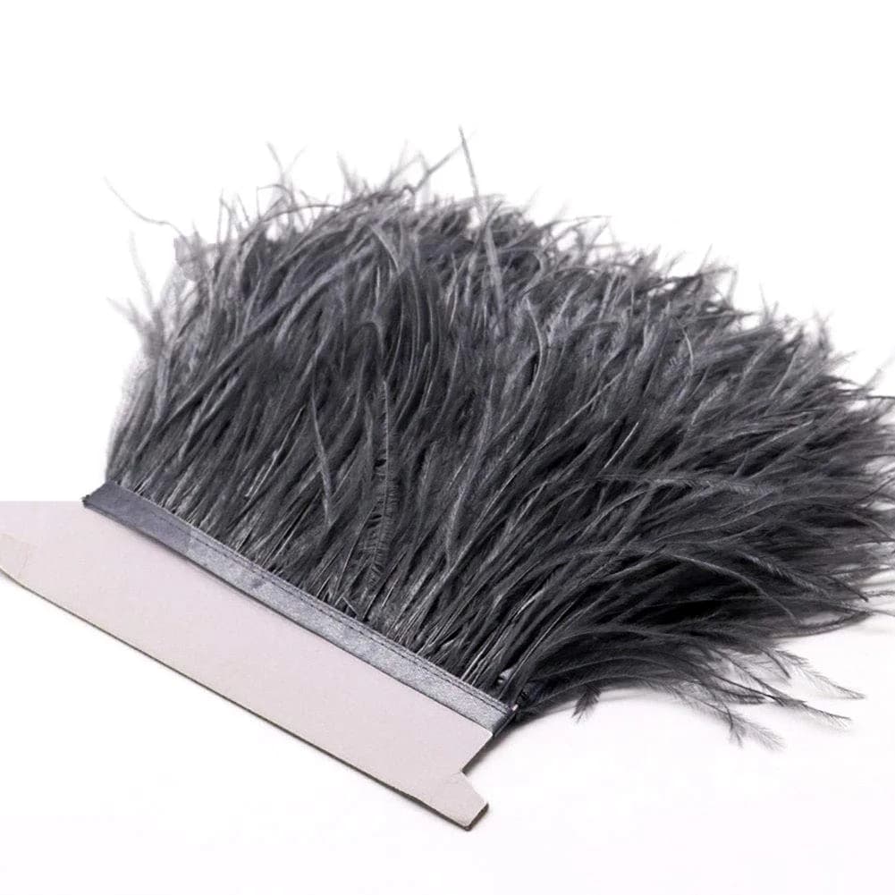 YEQIN Dark Silver Gray Ostrich Feathers Fringe Trim 2 Yards (4-6 inches wide) for Crafts thumbnail 1
