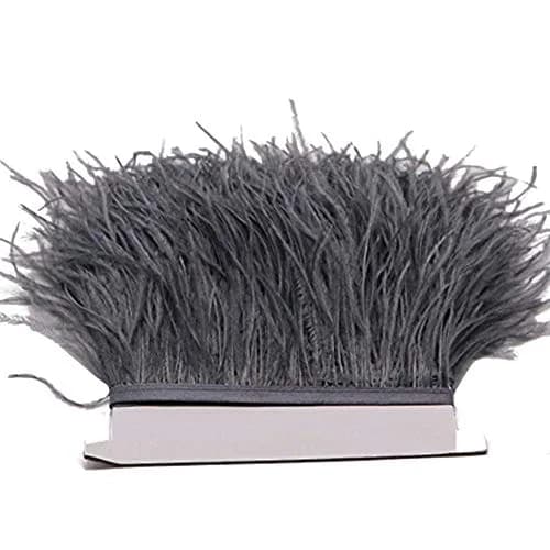 YEQIN Dark Silver Gray Ostrich Feathers Fringe Trim 2 Yards (4-6 inches wide) for Crafts - view 4