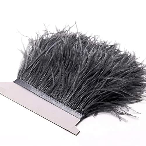 YEQIN Dark Silver Gray Ostrich Feathers Fringe Trim 2 Yards (4-6 inches wide) for Crafts - main product image