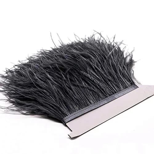 YEQIN Dark Silver Gray Ostrich Feathers Fringe Trim 2 Yards (4-6 inches wide) for Crafts - view 2