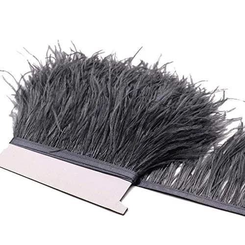 YEQIN Dark Silver Gray Ostrich Feathers Fringe Trim 2 Yards (4-6 inches wide) for Crafts - view 3