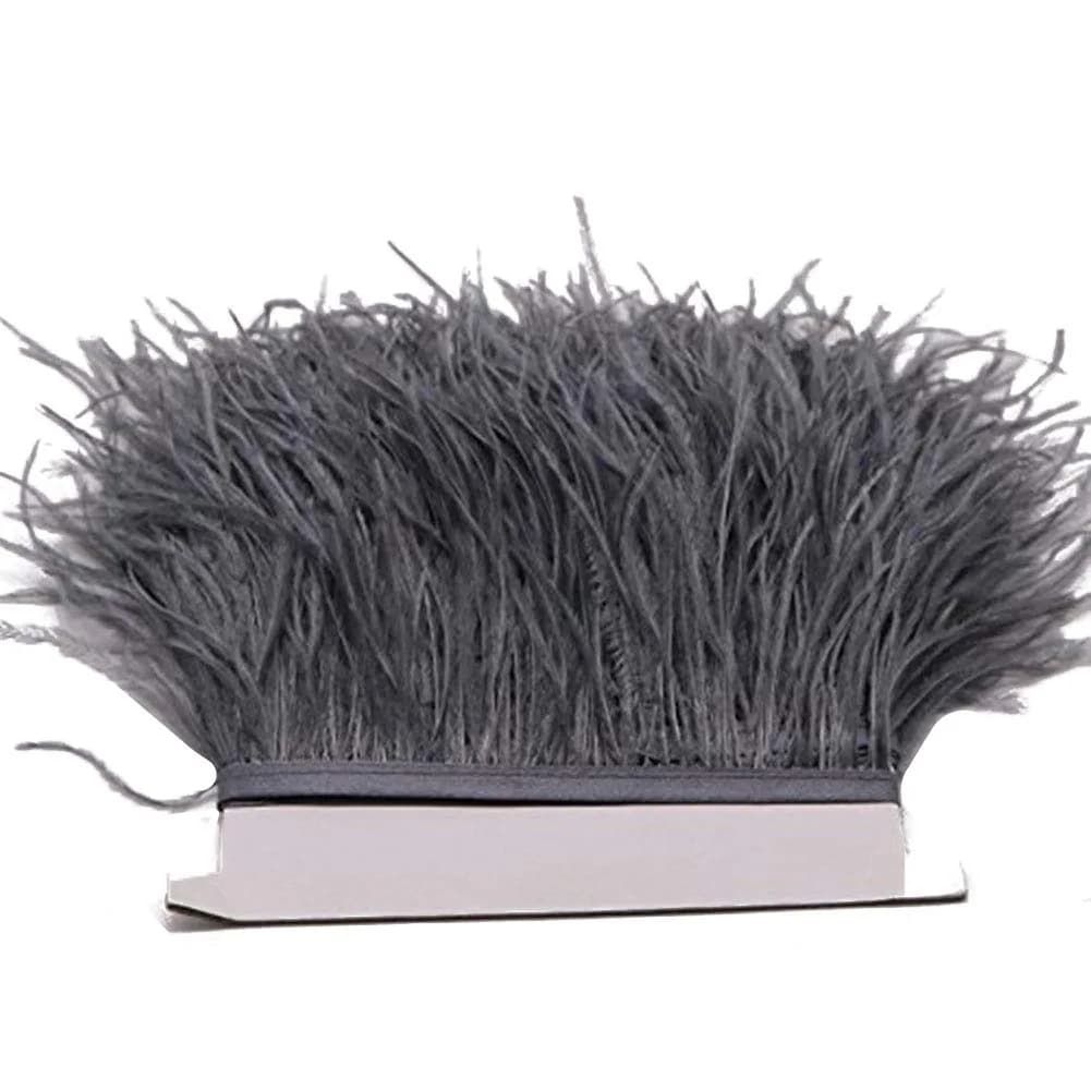 YEQIN Dark Silver Gray Ostrich Feathers Fringe Trim 2 Yards (4-6 inches wide) for Crafts thumbnail 4