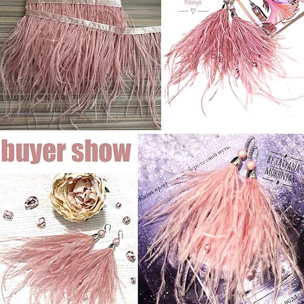 YEQIN Natural Ostrich Feathers Fringe Trim 2 Yards (6 ft) Mistyrose | Soft & Elegant for Crafts & Decor - view 5