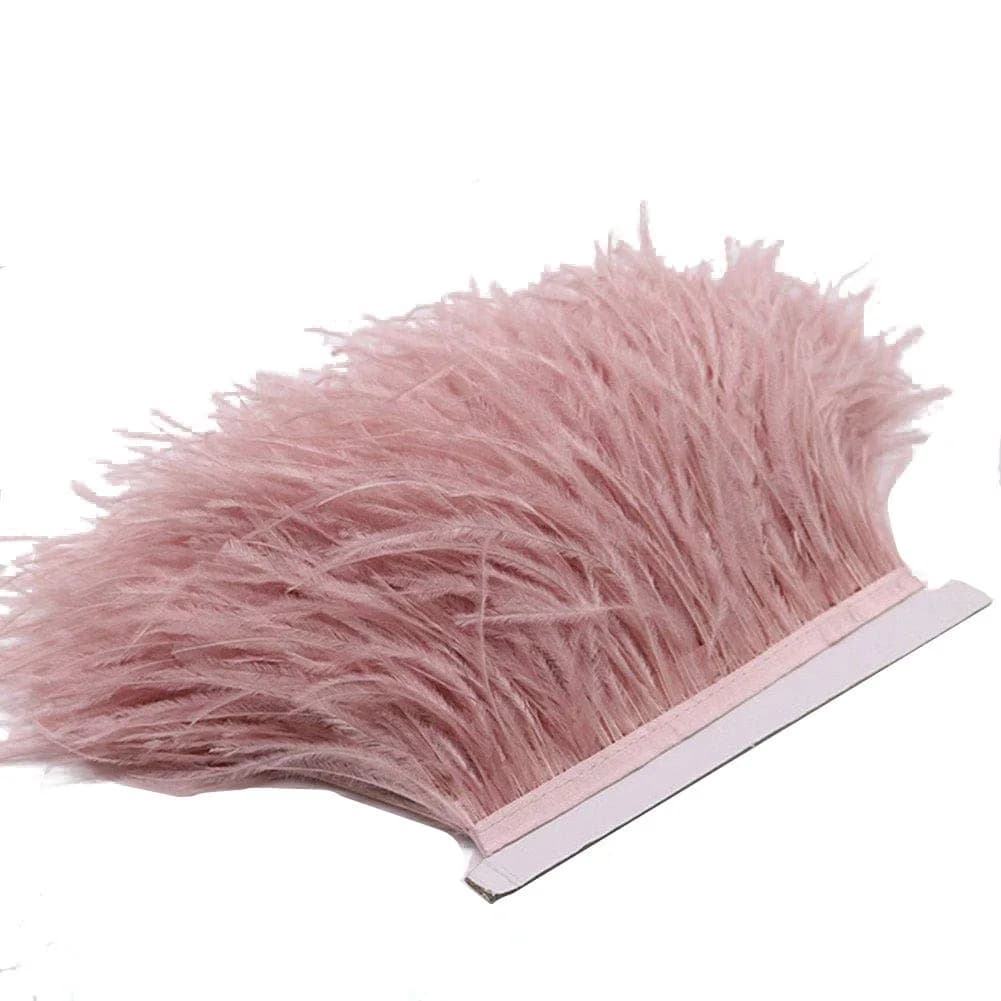 YEQIN Natural Ostrich Feathers Fringe Trim 2 Yards (6 ft) Mistyrose | Soft & Elegant for Crafts & Decor - view 2
