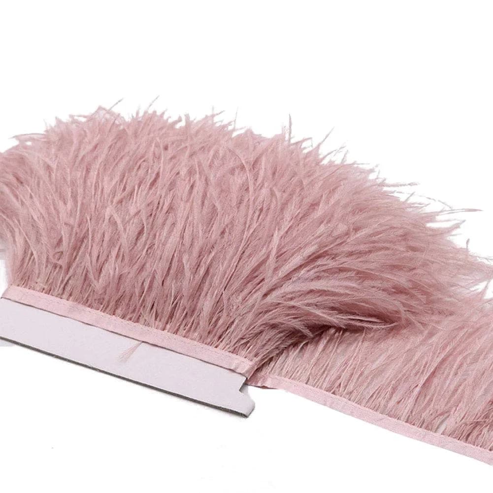 YEQIN Natural Ostrich Feathers Fringe Trim 2 Yards (6 ft) Mistyrose | Soft & Elegant for Crafts & Decor - view 3