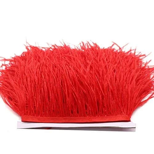 YEQIN Red Ostrich Feathers Fringe Trim - 2 Yards, 4-6 Inch Wide Natural Soft Craft Ribbon for Sewing & Decor - view 4