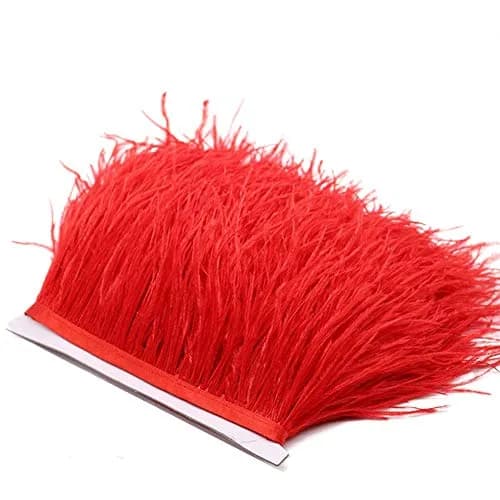 YEQIN Red Ostrich Feathers Fringe Trim - 2 Yards, 4-6 Inch Wide Natural Soft Craft Ribbon for Sewing & Decor - main product image