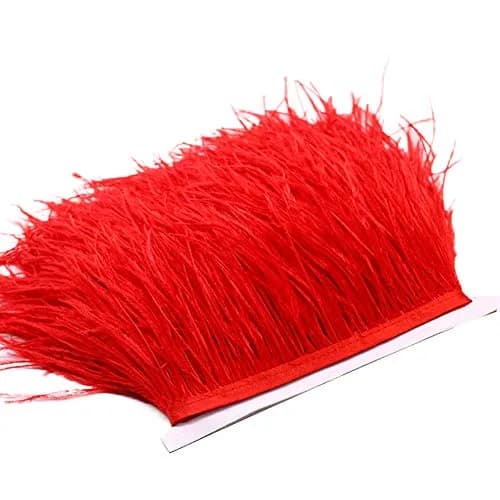 YEQIN Red Ostrich Feathers Fringe Trim - 2 Yards, 4-6 Inch Wide Natural Soft Craft Ribbon for Sewing & Decor - view 2