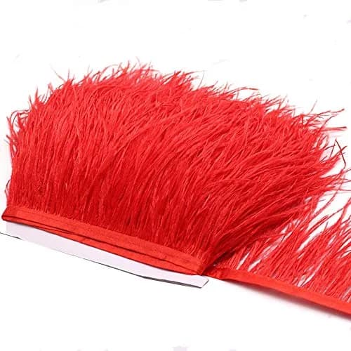 YEQIN Red Ostrich Feathers Fringe Trim - 2 Yards, 4-6 Inch Wide Natural Soft Craft Ribbon for Sewing & Decor - view 3
