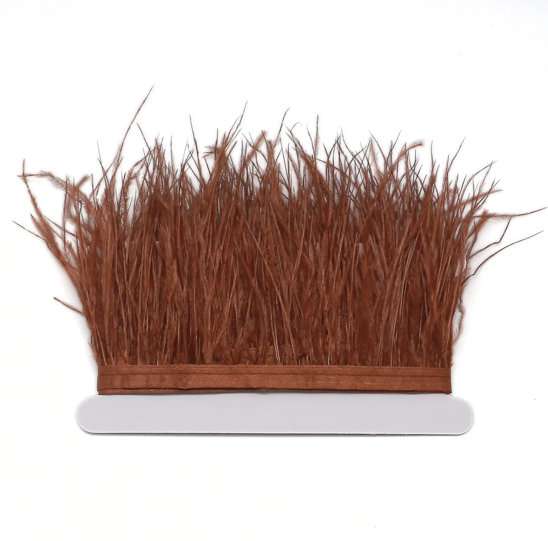 YEQIN Natural Soft Ostrich Feather Fringe Trim 2 Yards (6 ft) | Brown Craft Ribbon for Sewing & Decor - main product image