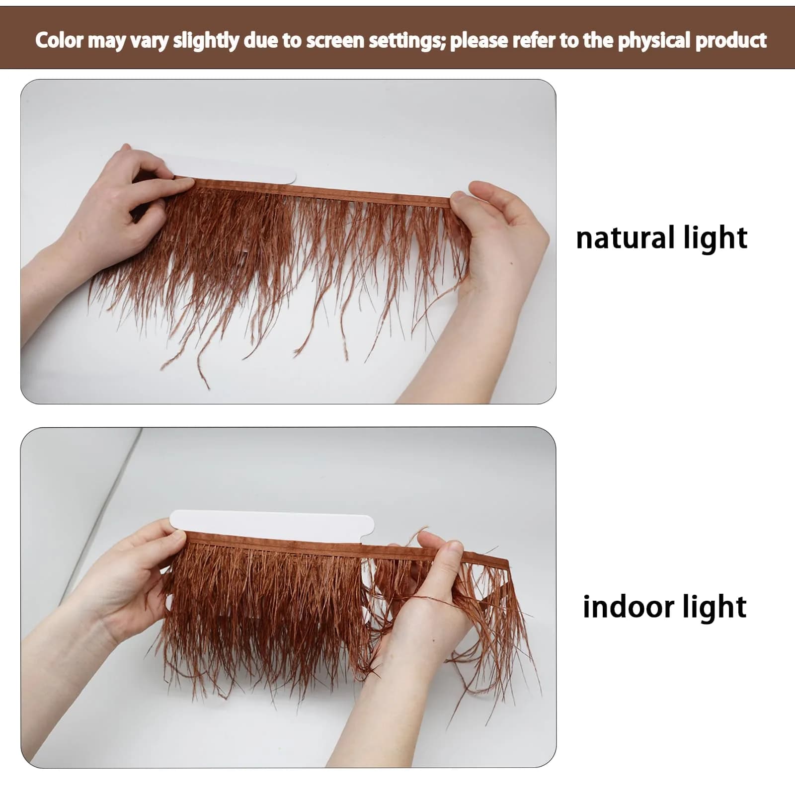 YEQIN Natural Soft Ostrich Feather Fringe Trim 2 Yards (6 ft) | Brown Craft Ribbon for Sewing & Decor - view 5