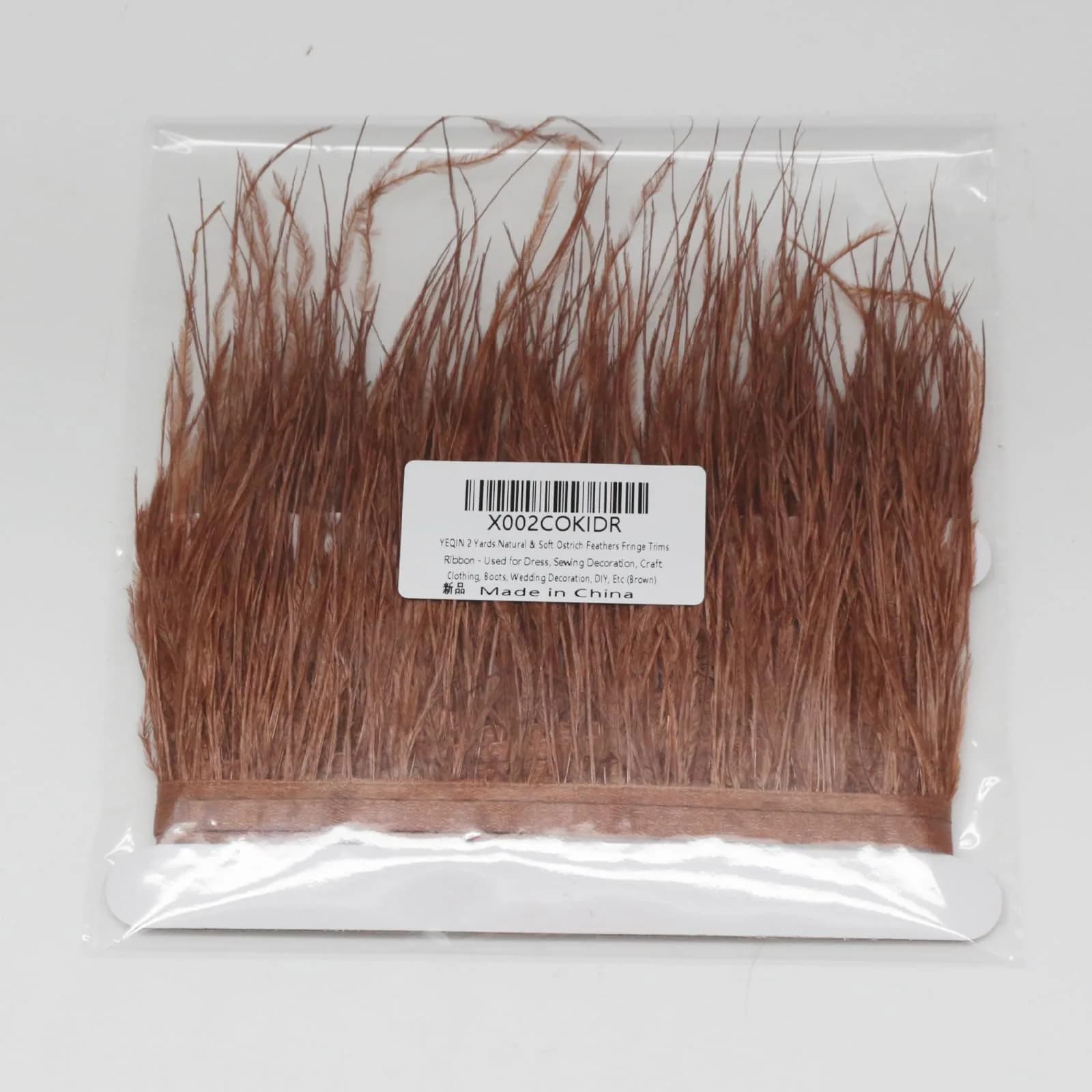 YEQIN Natural Soft Ostrich Feather Fringe Trim 2 Yards (6 ft) | Brown Craft Ribbon for Sewing & Decor - view 3