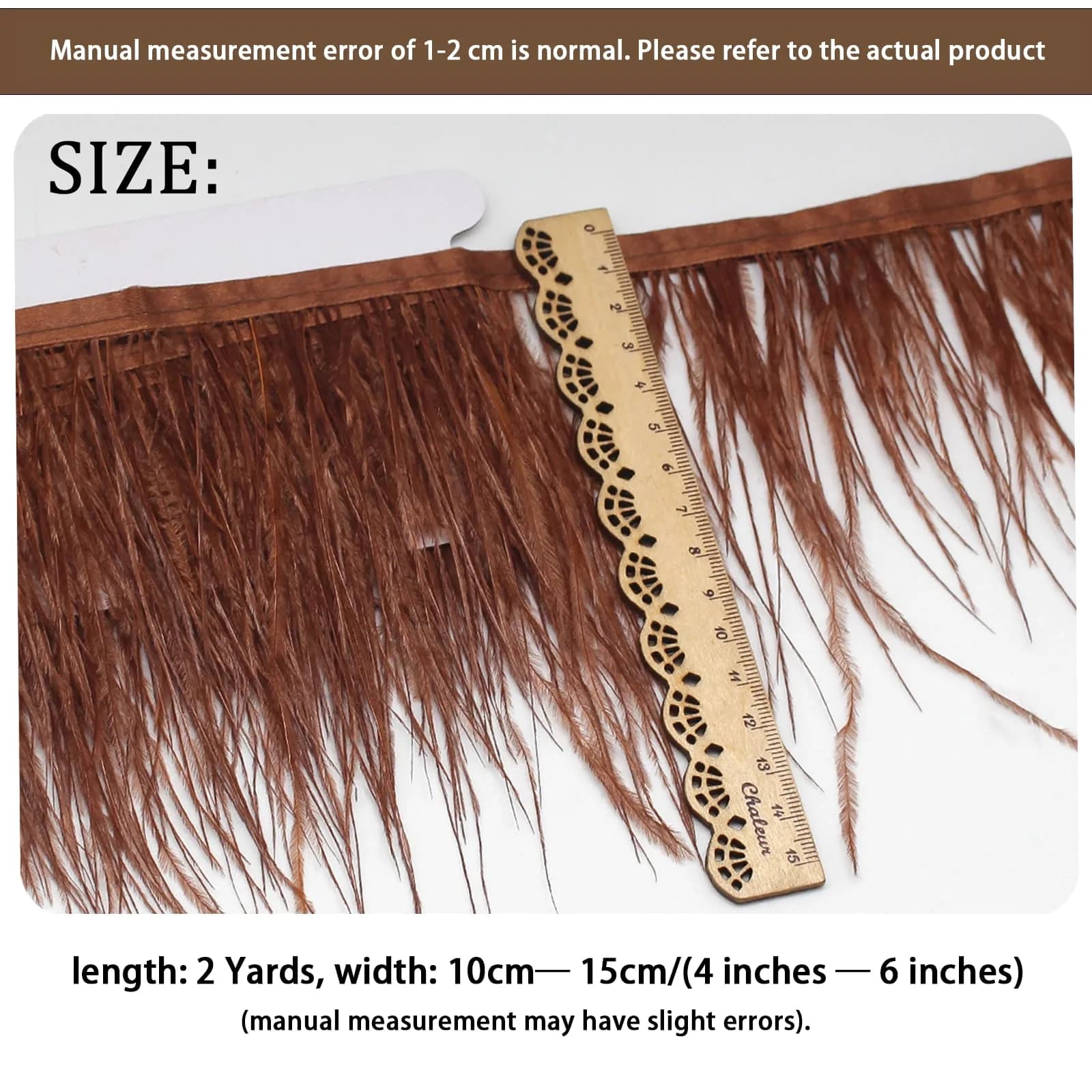 YEQIN Natural Soft Ostrich Feather Fringe Trim 2 Yards (6 ft) | Brown Craft Ribbon for Sewing & Decor - view 4