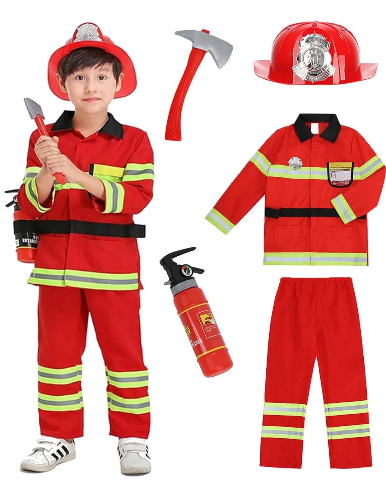 yolsun Kids Fireman Costume Set Halloween Role Play Dress Up Tan, 4-5Y | Authentic US Import for Kids — Red