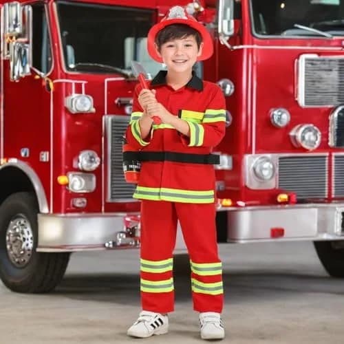 yolsun Kids Fireman Costume Set Halloween Role Play Dress Up Red 4-5Y | Authentic Firefighter Style for Boys thumbnail 5