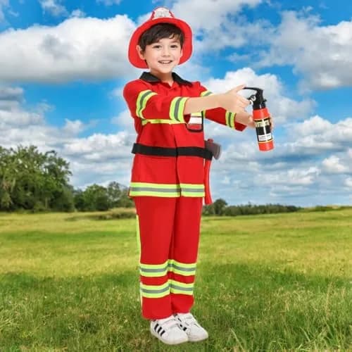 yolsun Kids Fireman Costume Set Halloween Role Play Dress Up Red 4-5Y | Authentic Firefighter Style for Boys thumbnail 6