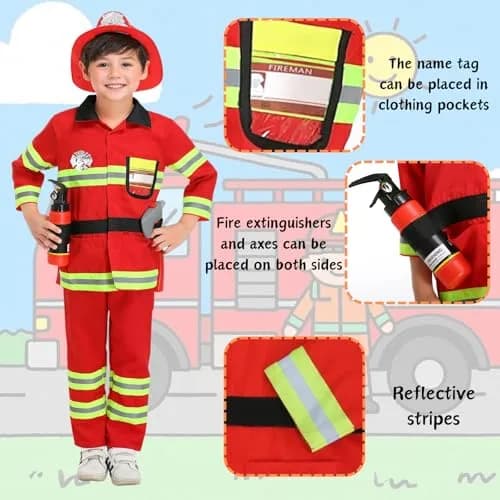 yolsun Kids Fireman Costume Set Halloween Role Play Dress Up Red 4-5Y | Authentic Firefighter Style for Boys thumbnail 3