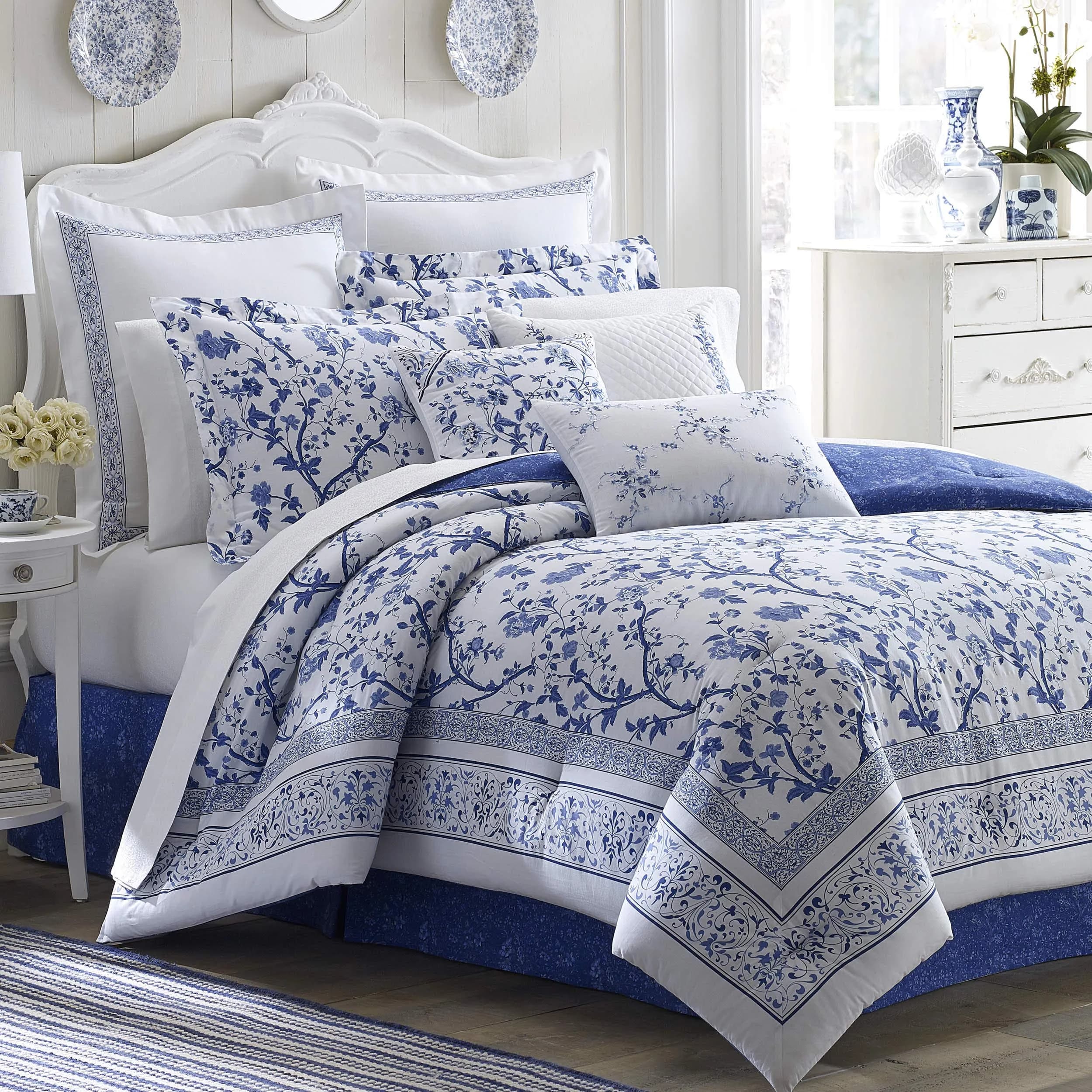 Laura Ashley Charlotte Collection Duvet Set Full/Queen | Elegant Floral Cotton Bedding — Full/Queen