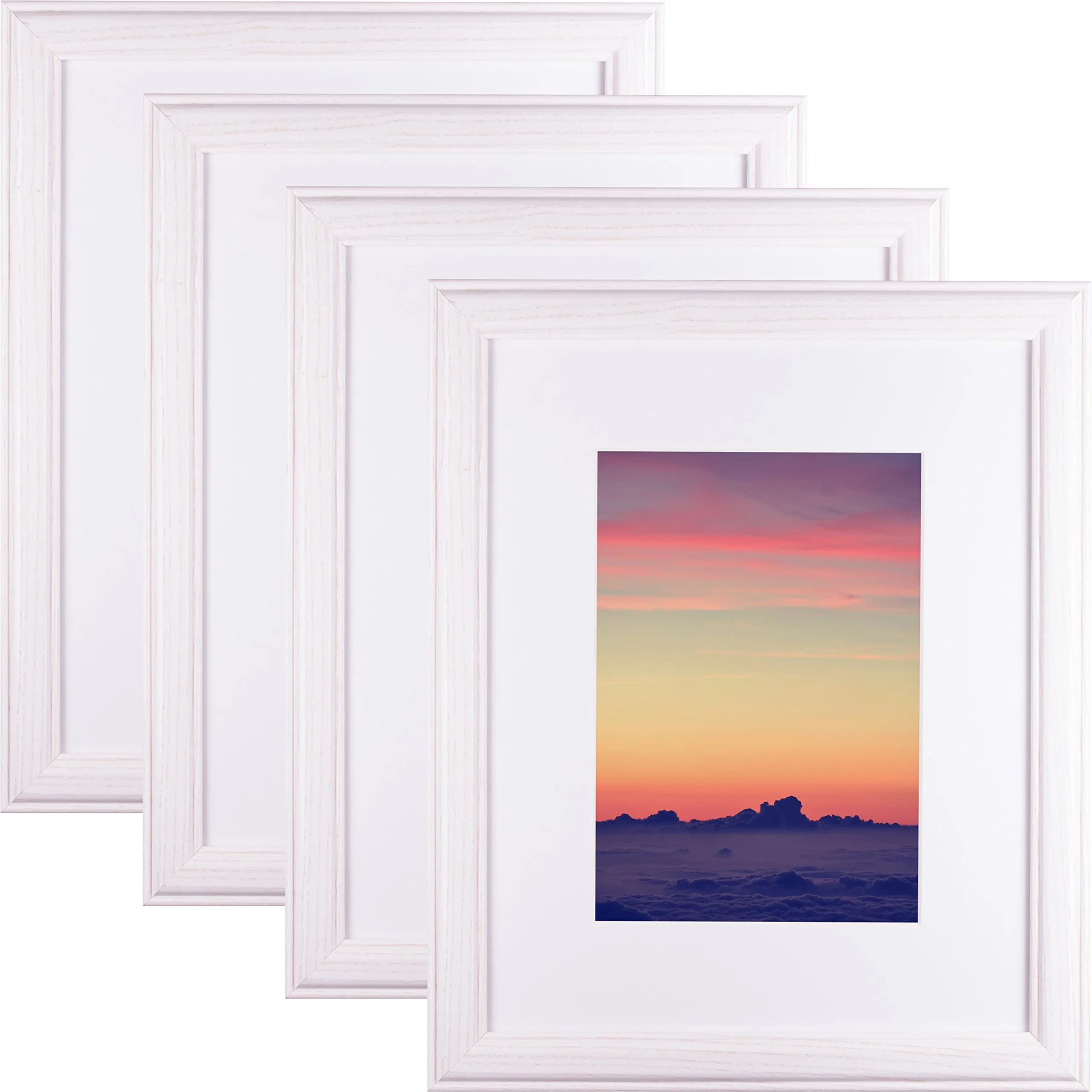 Craig Frames Wiltshire 236 Picture Frame 6x9 Inch with Mat or 8.5x11 Inch Without | White, Set of 4