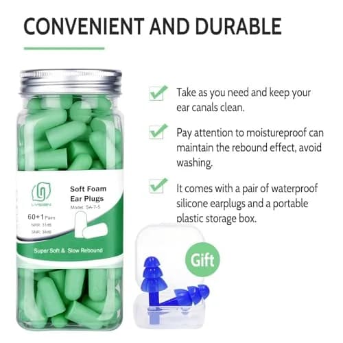 LYSIAN Soft Foam Ear Plugs for Sleeping 60 Pairs | 38dB Noise Reduction, Green thumbnail 2