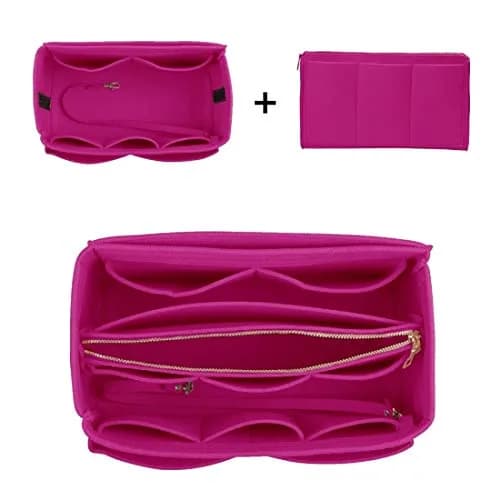 ZTUJO Felt Purse Organizer Insert Medium Rosy | 13 Pockets with Metal Zipper & Detachable Wallet thumbnail 5
