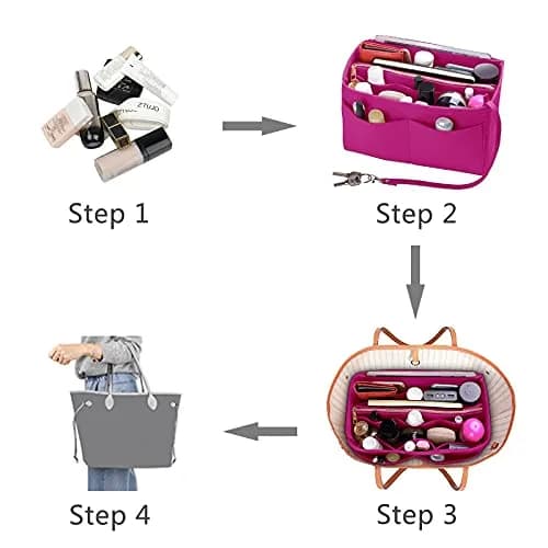 ZTUJO Felt Purse Organizer Insert Medium Rosy | 13 Pockets with Metal Zipper & Detachable Wallet thumbnail 6