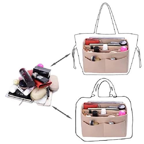 ZTUJO Felt Purse Organizer Insert for Handbags & Totes, X-Large Beige | 13 Pockets, Metal Zipper, Detachable Wallet thumbnail 4