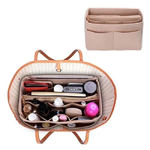 ZTUJO Felt Purse Organizer Insert for Handbags & Totes, X-Large Beige | 13 Pockets, Metal Zipper, Detachable Wallet thumbnail 6