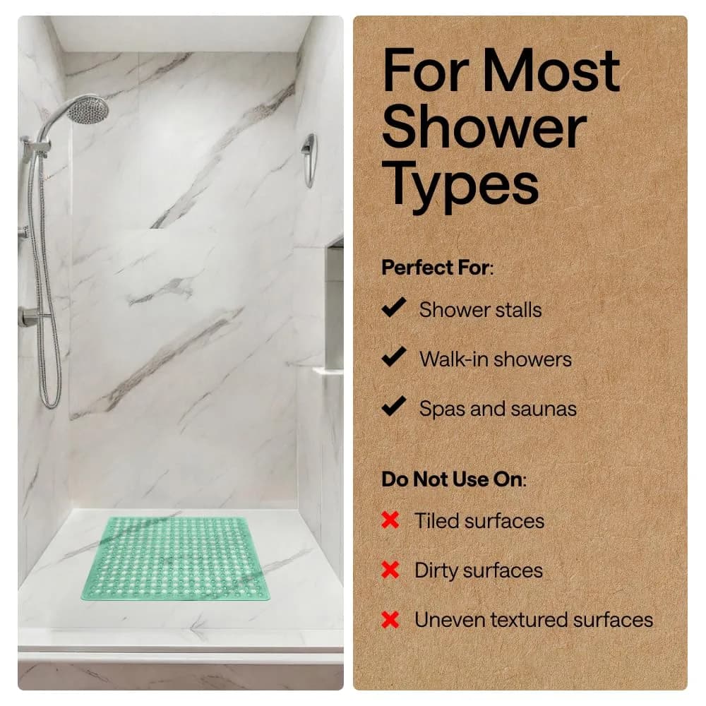 GORILLA GRIP Square Shower Stall Mat 53cm x 53cm (21" x 21") | Patented Suction Grip for Secure Placement - view 6