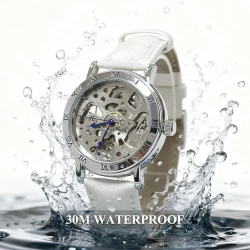 Gute Automatic Skeleton Watch Women Leather Mechanical Stainless | Steampunk Style, 36mm, Water-Resistant thumbnail 5