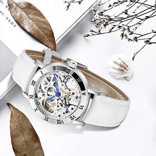 Gute Automatic Skeleton Watch Women Leather Mechanical Stainless | Steampunk Style, 36mm, Water-Resistant thumbnail 6