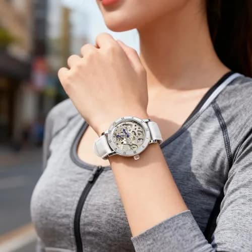 Gute Automatic Skeleton Watch Women Leather Mechanical Stainless | Steampunk Style, 36mm, Water-Resistant thumbnail 9