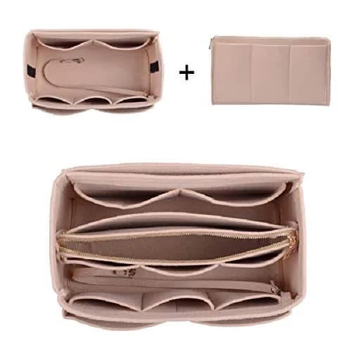 ZTUJO Purse Organizer Insert, Felt Bag Organizer with Metal Zipper, Handbag & Tote Shaper, For Speedy Neverfull Tote, 7 Sizes (Medium, Beige) | Lightweight Felt & Detachable Wallet thumbnail 5
