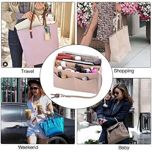 ZTUJO Purse Organizer Insert, Felt Bag Organizer with Metal Zipper, Handbag & Tote Shaper, For Speedy Neverfull Tote, 7 Sizes (Medium, Beige) | Lightweight Felt & Detachable Wallet thumbnail 7