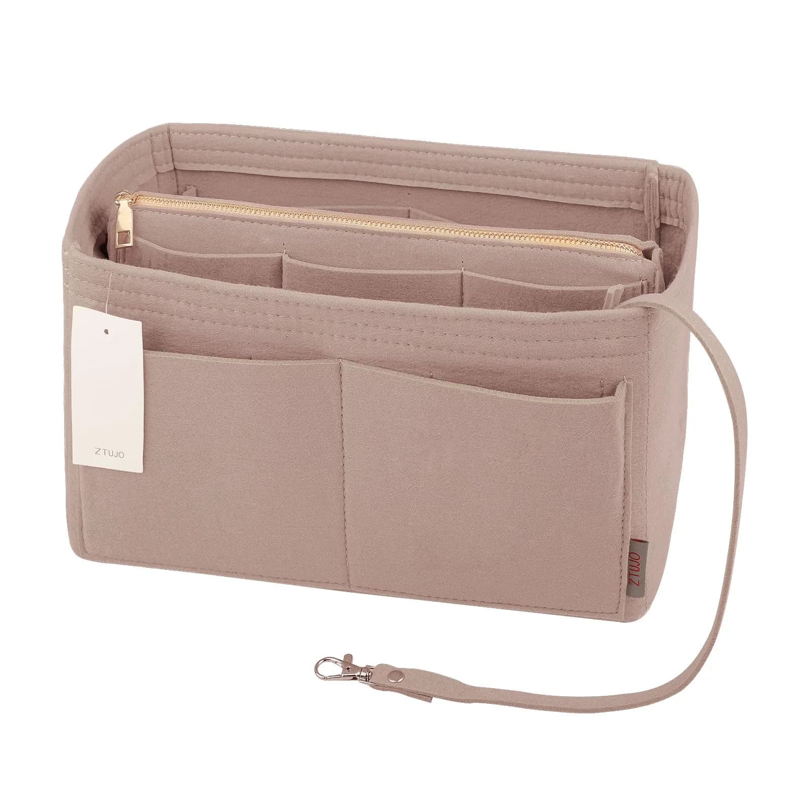 ZTUJO Purse Organizer Insert, Felt Bag Organizer with Metal Zipper, Handbag & Tote Shaper, For Speedy Neverfull Tote, 7 Sizes (Medium, Beige) | Lightweight Felt & Detachable Wallet — Beige